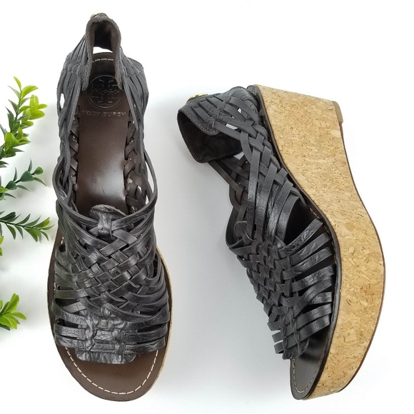 Tory Burch Shoes - TORY BURCH Lottie Woven Leather Cork Wedge Sandals